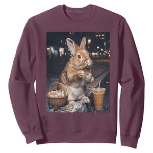 Easter Bunny Iced Coffee Sweatshirt Funny Rabbit Egg Painting TS14 Maroon Print Your Wear