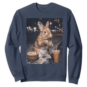 Easter Bunny Iced Coffee Sweatshirt Funny Rabbit Egg Painting TS14 Navy Print Your Wear