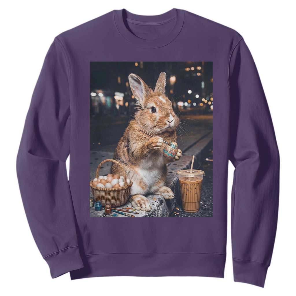 Easter Bunny Iced Coffee Sweatshirt Funny Rabbit Egg Painting TS14 Purple Print Your Wear