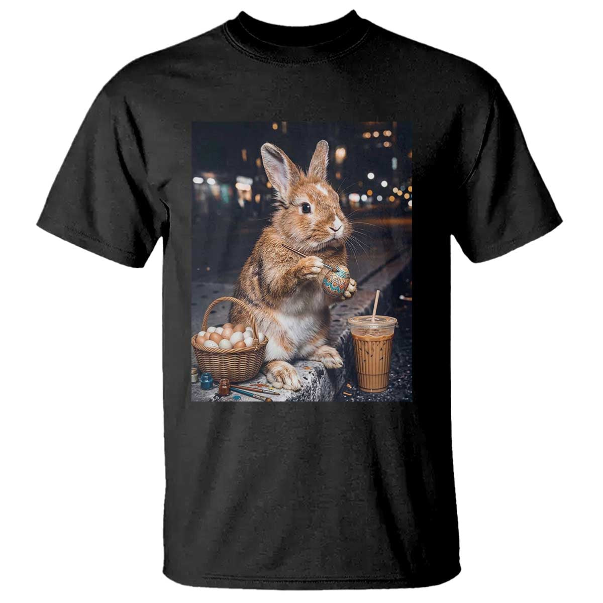 Easter Bunny Iced Coffee T Shirt Funny Rabbit Egg Painting TS14 Black Print Your Wear