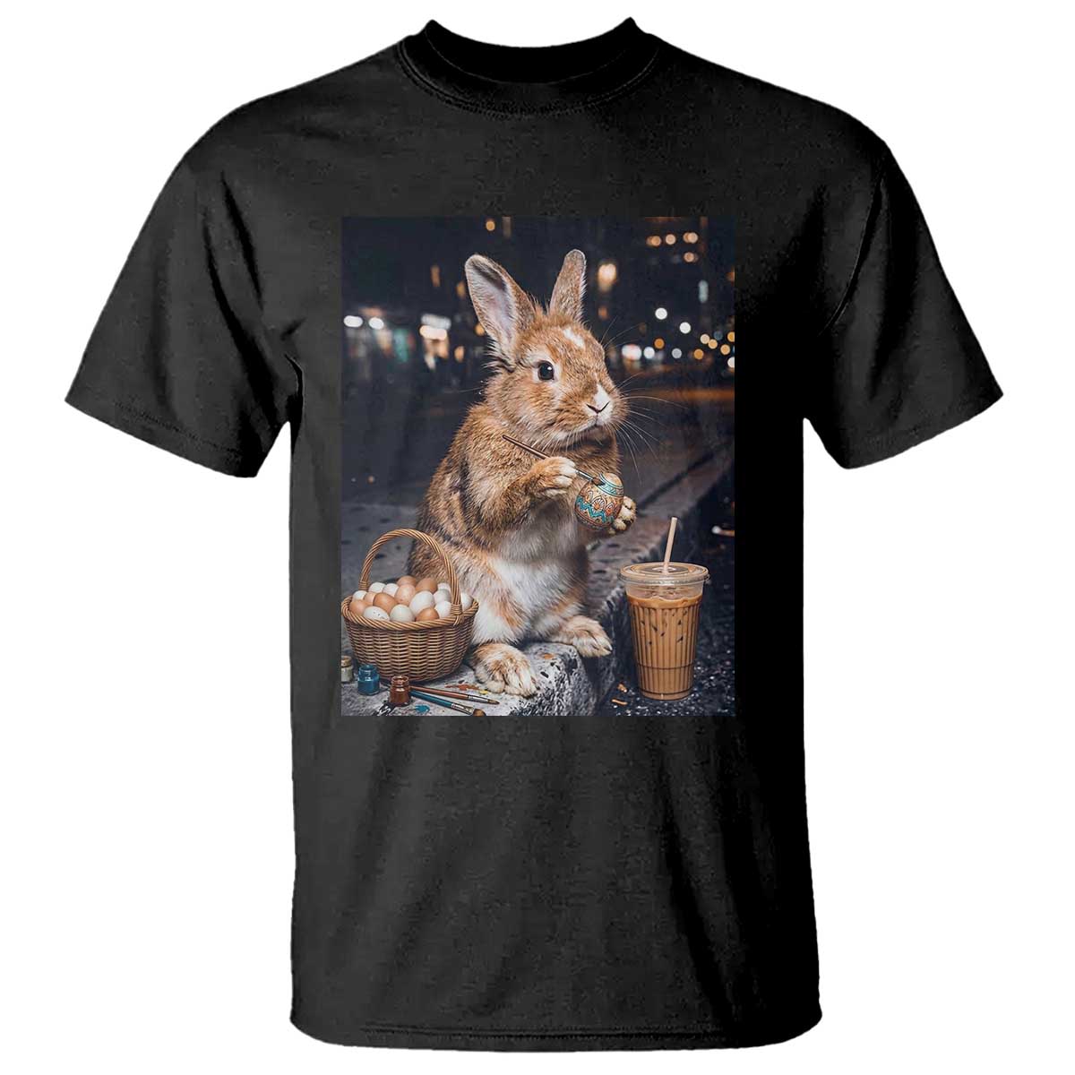 Easter Bunny Iced Coffee T Shirt Funny Rabbit Egg Painting TS14 Black Print Your Wear