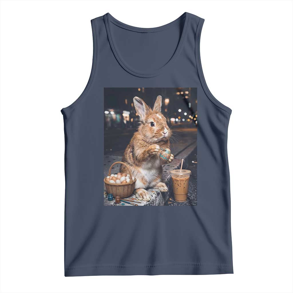 Easter Bunny Iced Coffee Tank Top Funny Rabbit Egg Painting TS14 Navy Print Your Wear