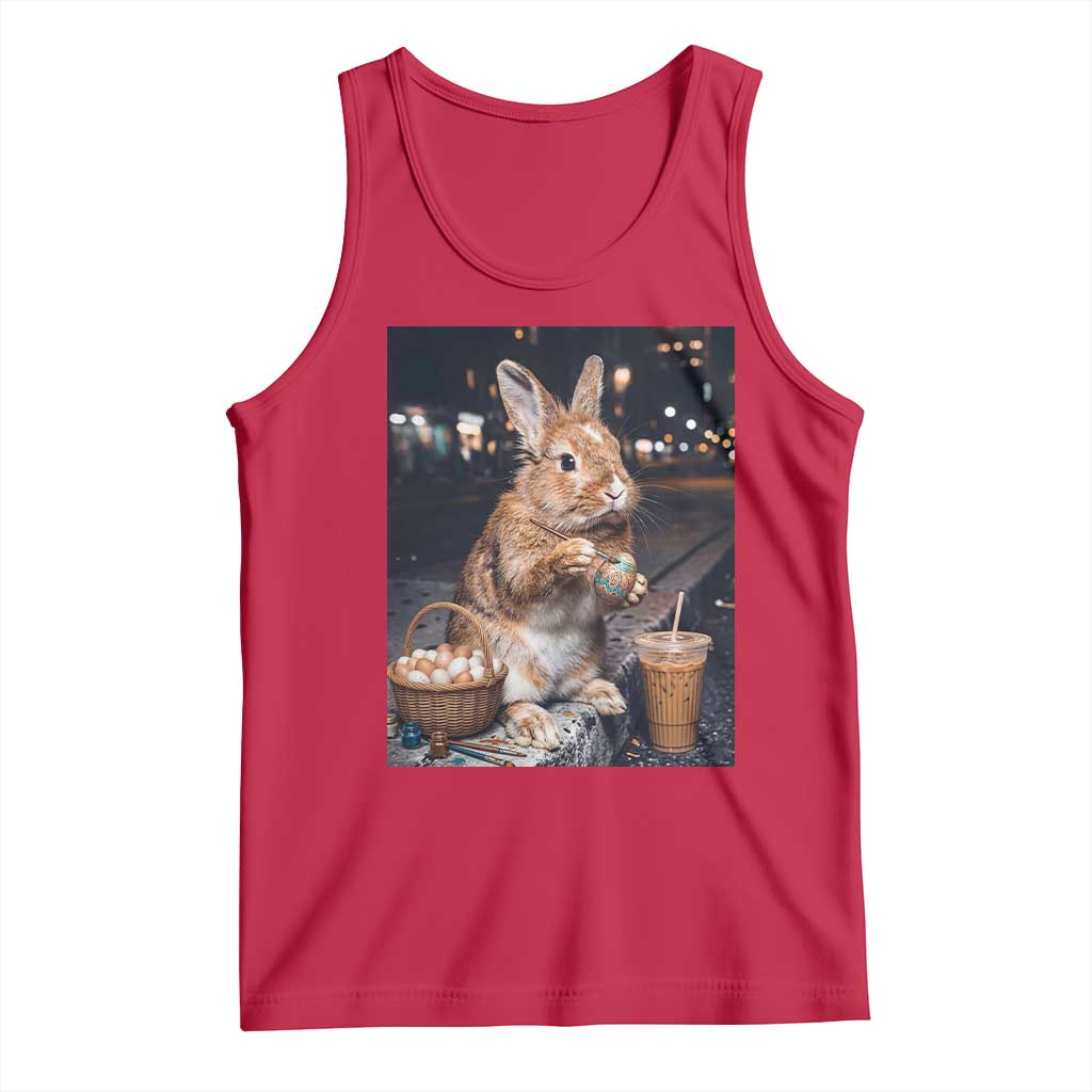 Easter Bunny Iced Coffee Tank Top Funny Rabbit Egg Painting TS14 Red Print Your Wear