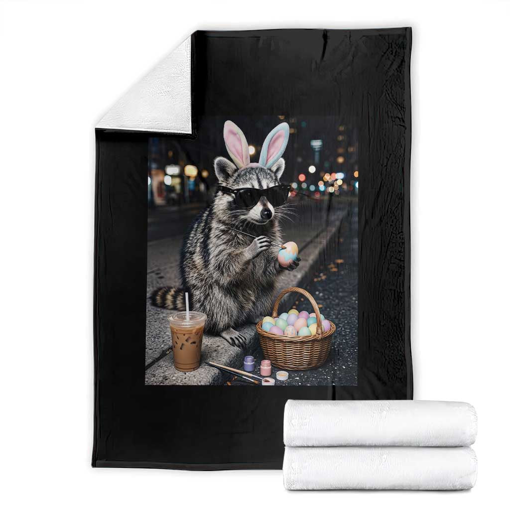 Easter Raccoon Iced Coffee Throw Blanket Funny Trash Panda Egg Painting TS14 Black Print Your Wear