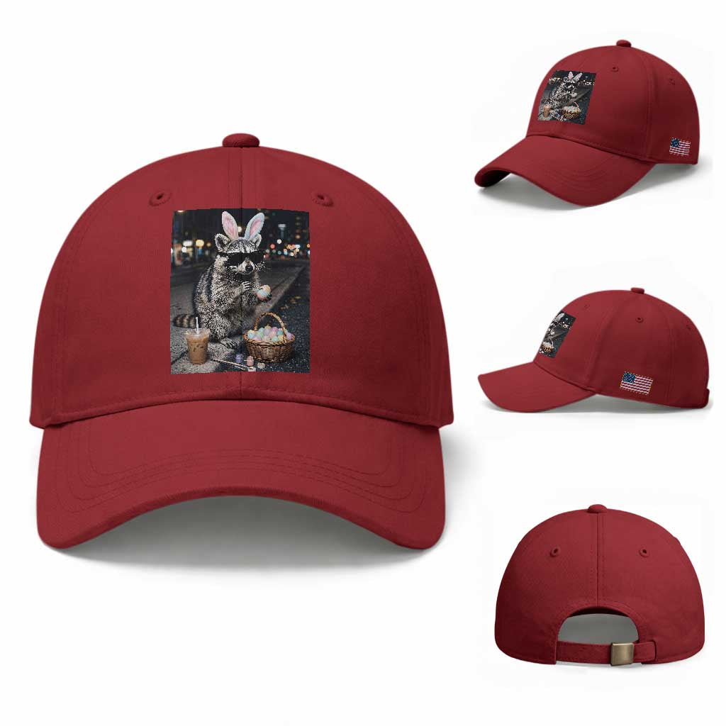Easter Raccoon Iced Coffee Baseball Cap Funny Trash Panda Egg Painting TS14 Baseball Cap Universal Fit Cherry Red Print Your Wear