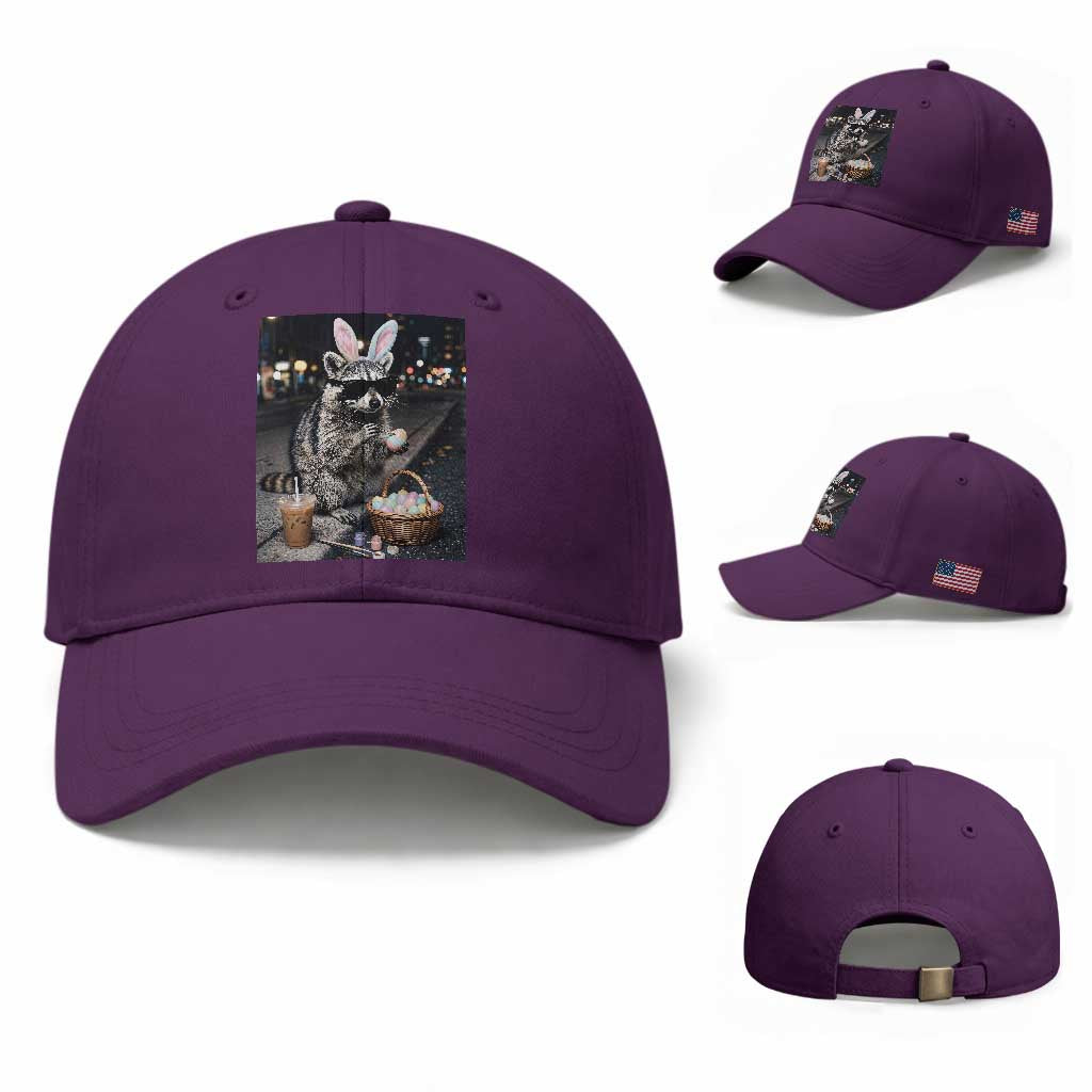 Easter Raccoon Iced Coffee Baseball Cap Funny Trash Panda Egg Painting TS14 Baseball Cap Universal Fit Purple Print Your Wear