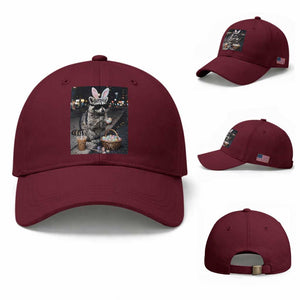 Easter Raccoon Iced Coffee Baseball Cap Funny Trash Panda Egg Painting TS14 Baseball Cap Universal Fit Maroon Print Your Wear