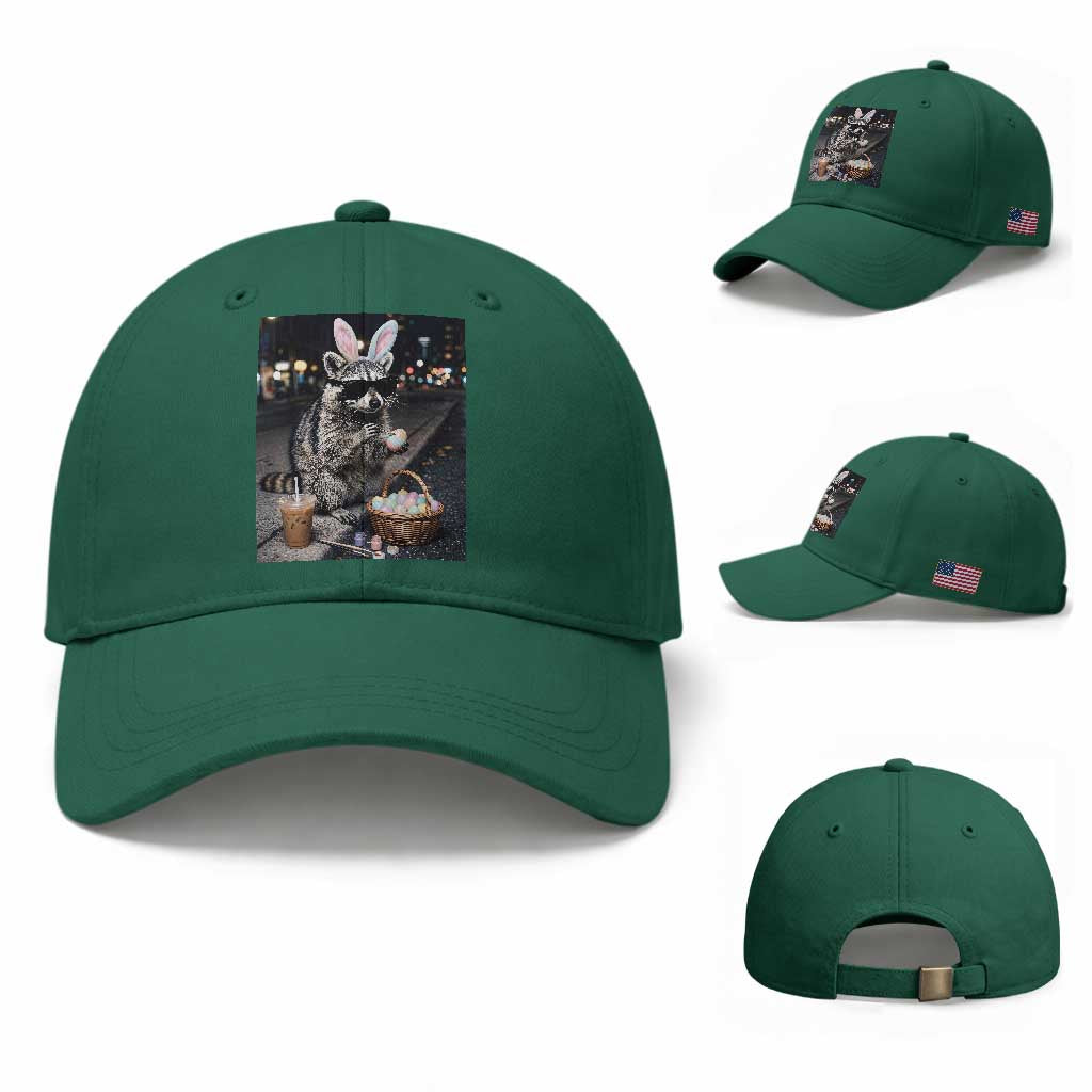 Easter Raccoon Iced Coffee Baseball Cap Funny Trash Panda Egg Painting TS14 Baseball Cap Universal Fit Irish Green Print Your Wear