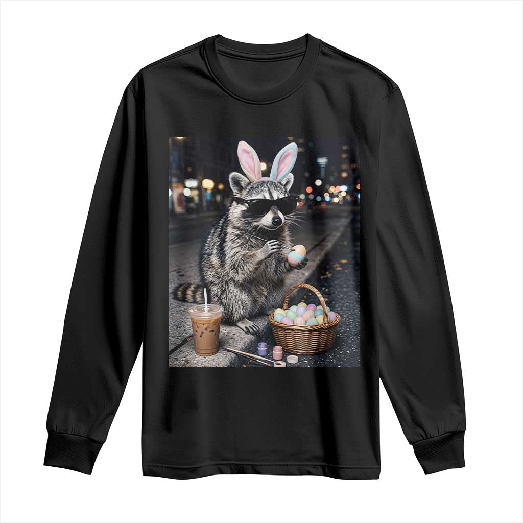 Easter Raccoon Iced Coffee Long Sleeve Shirt Funny Trash Panda Egg Painting TS14 Black Print Your Wear