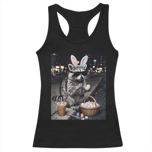 Easter Raccoon Iced Coffee Racerback Tank Top Funny Trash Panda Egg Painting TS14 Black Print Your Wear