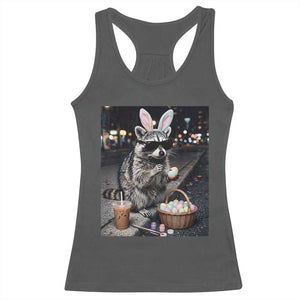 Easter Raccoon Iced Coffee Racerback Tank Top Funny Trash Panda Egg Painting TS14 Dark Heather Print Your Wear