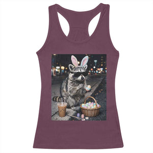 Easter Raccoon Iced Coffee Racerback Tank Top Funny Trash Panda Egg Painting TS14 Maroon Print Your Wear