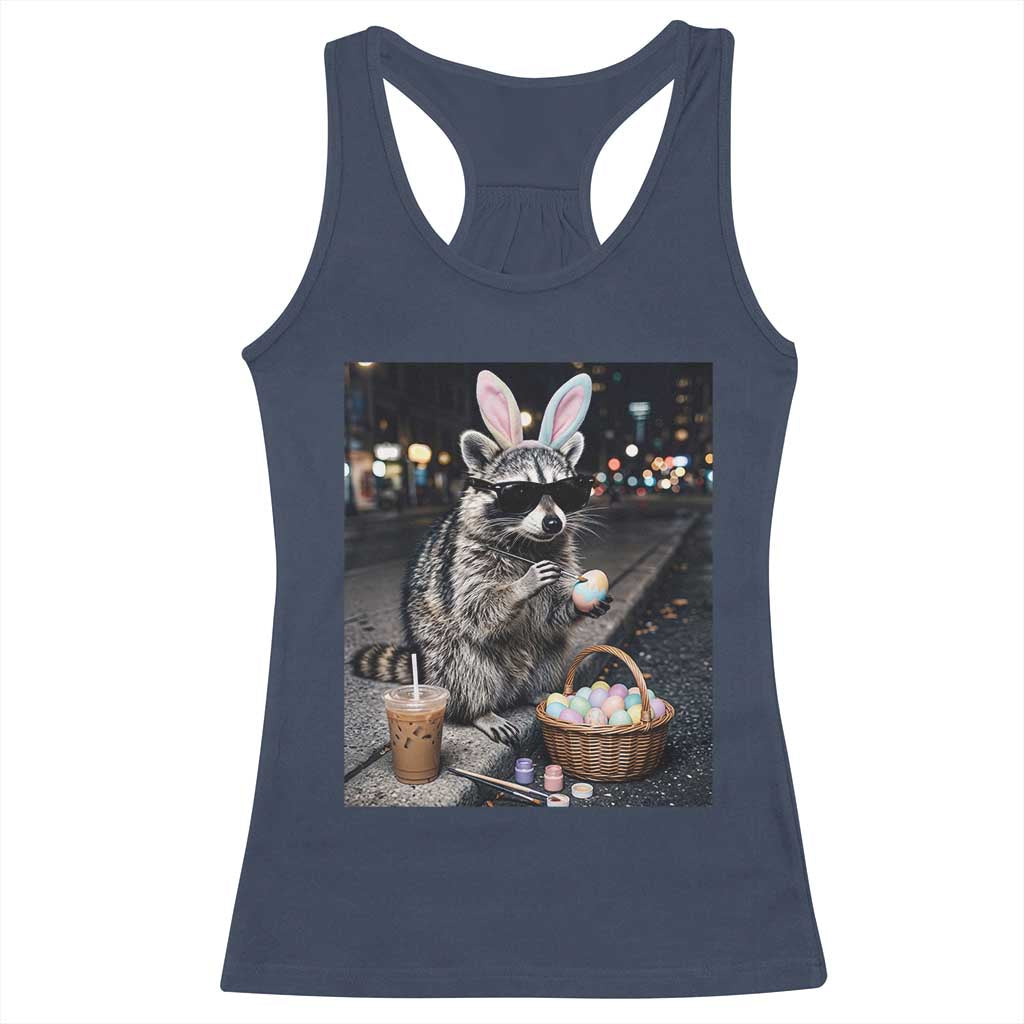 Easter Raccoon Iced Coffee Racerback Tank Top Funny Trash Panda Egg Painting TS14 Navy Print Your Wear