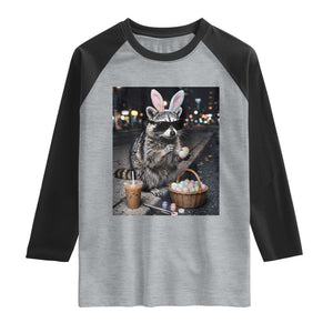 Easter Raccoon Iced Coffee Raglan Shirt Funny Trash Panda Egg Painting TS14 Heather Gray Black Print Your Wear