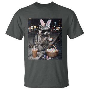 Easter Raccoon Iced Coffee T Shirt Funny Trash Panda Egg Painting TS14 Dark Heather Print Your Wear