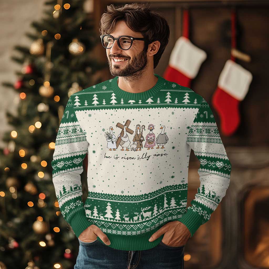 He Is Risen Silly Goose Ugly Christmas Sweater Funny Christian Easter TS14 Beige Green Print Your Wear
