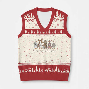 He Is Risen Silly Goose V-Neck Knit Sweater Vest Funny Christian Easter TS14 Beige Red Print Your Wear