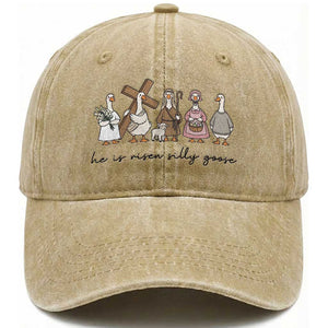 He Is Risen Silly Goose Washed Cotton Baseball Cap Funny Christian Easter TS14 Print Your Wear