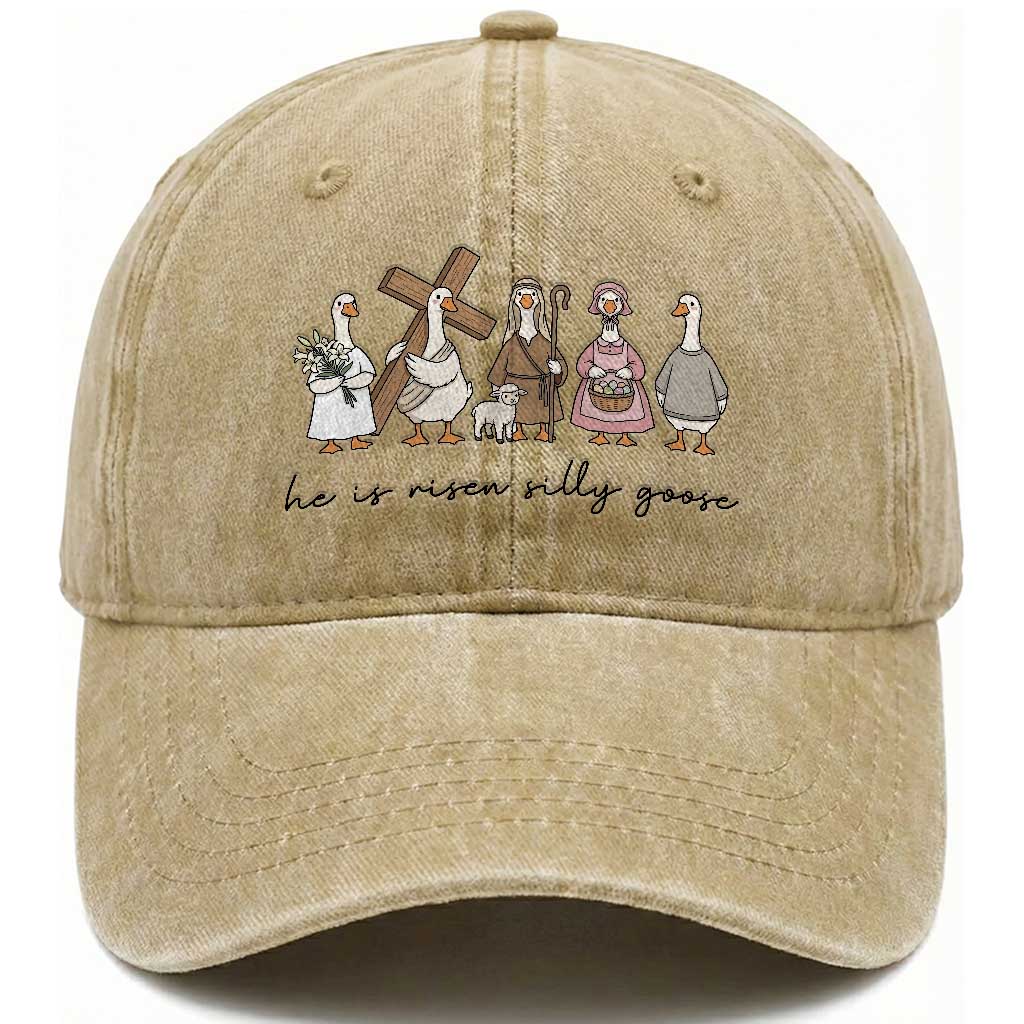 He Is Risen Silly Goose Washed Cotton Baseball Cap Funny Christian Easter TS14 Print Your Wear