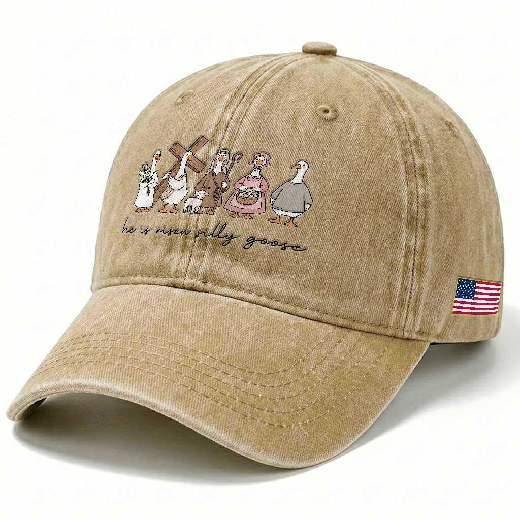 He Is Risen Silly Goose Washed Cotton Baseball Cap Funny Christian Easter TS14 Print Your Wear