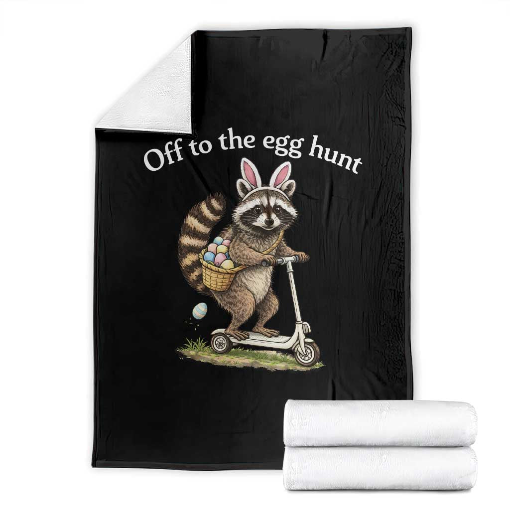 Off To The Egg Hunt Throw Blanket Funny Easter Raccoon TS14 Black Print Your Wear