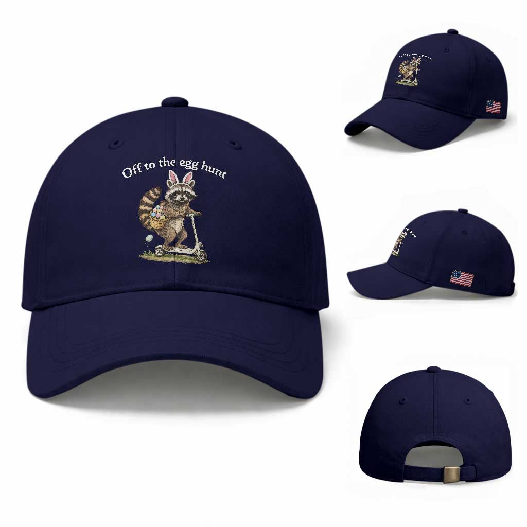 Off To The Egg Hunt Baseball Cap Funny Easter Raccoon TS14 Baseball Cap Universal Fit Dark Blue Print Your Wear