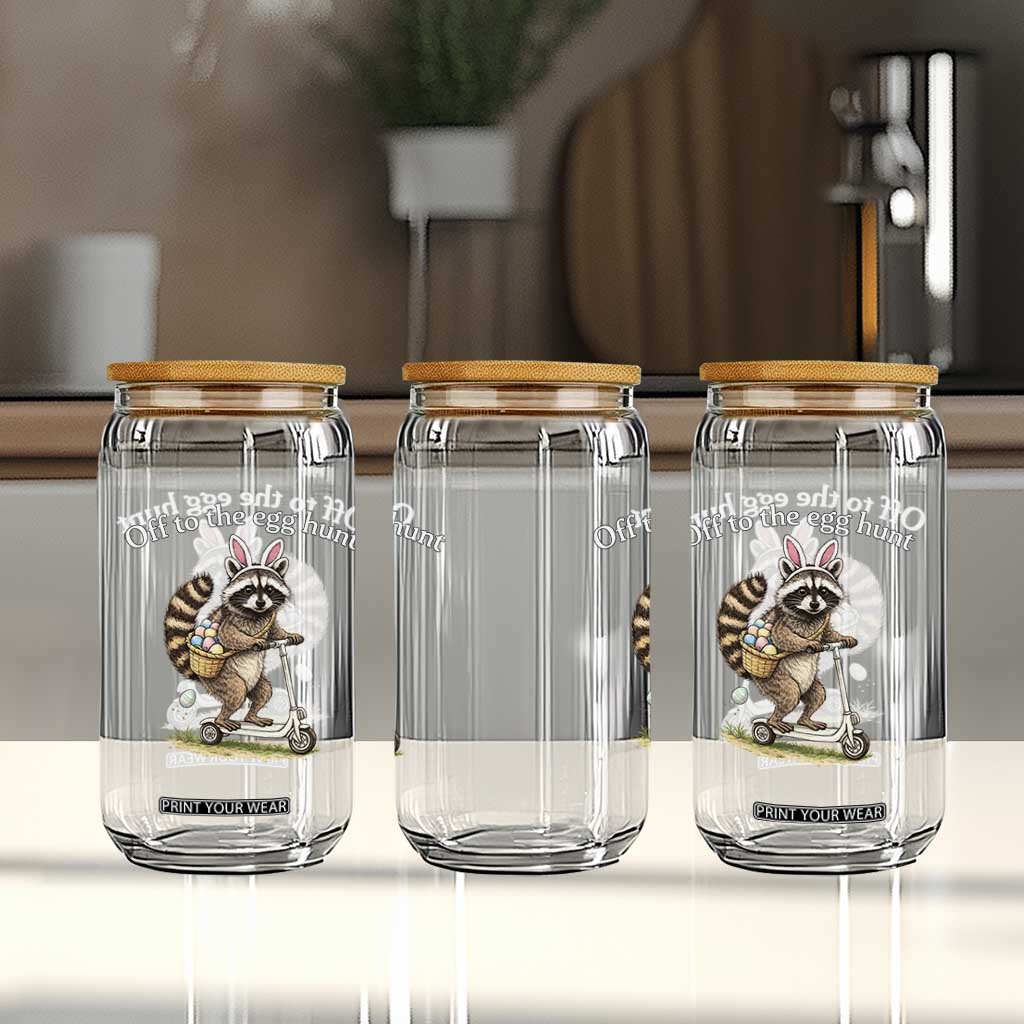 Off To The Egg Hunt Glass Can Funny Easter Raccoon TS14 Print Your Wear