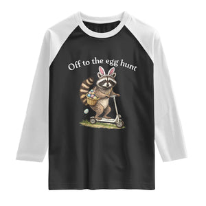 Off To The Egg Hunt Raglan Shirt Funny Easter Raccoon TS14 Black White Print Your Wear