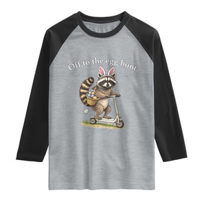 Off To The Egg Hunt Raglan Shirt Funny Easter Raccoon TS14 Heather Gray Black Print Your Wear