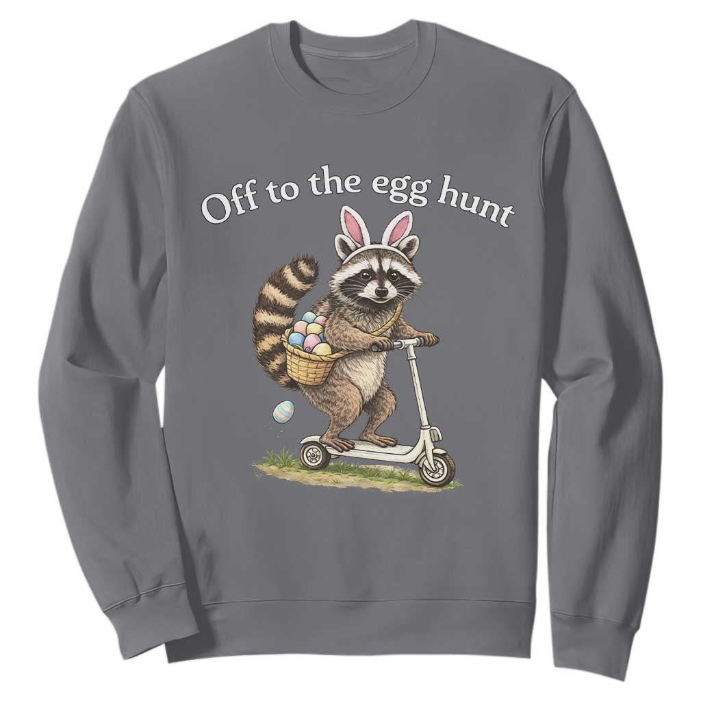 Off To The Egg Hunt Sweatshirt Funny Easter Raccoon TS14 Charcoal Print Your Wear