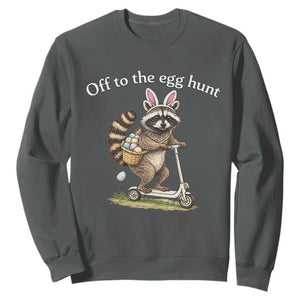 Off To The Egg Hunt Sweatshirt Funny Easter Raccoon TS14 Dark Heather Print Your Wear