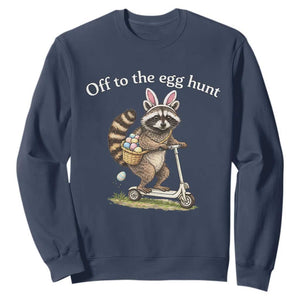 Off To The Egg Hunt Sweatshirt Funny Easter Raccoon TS14 Navy Print Your Wear