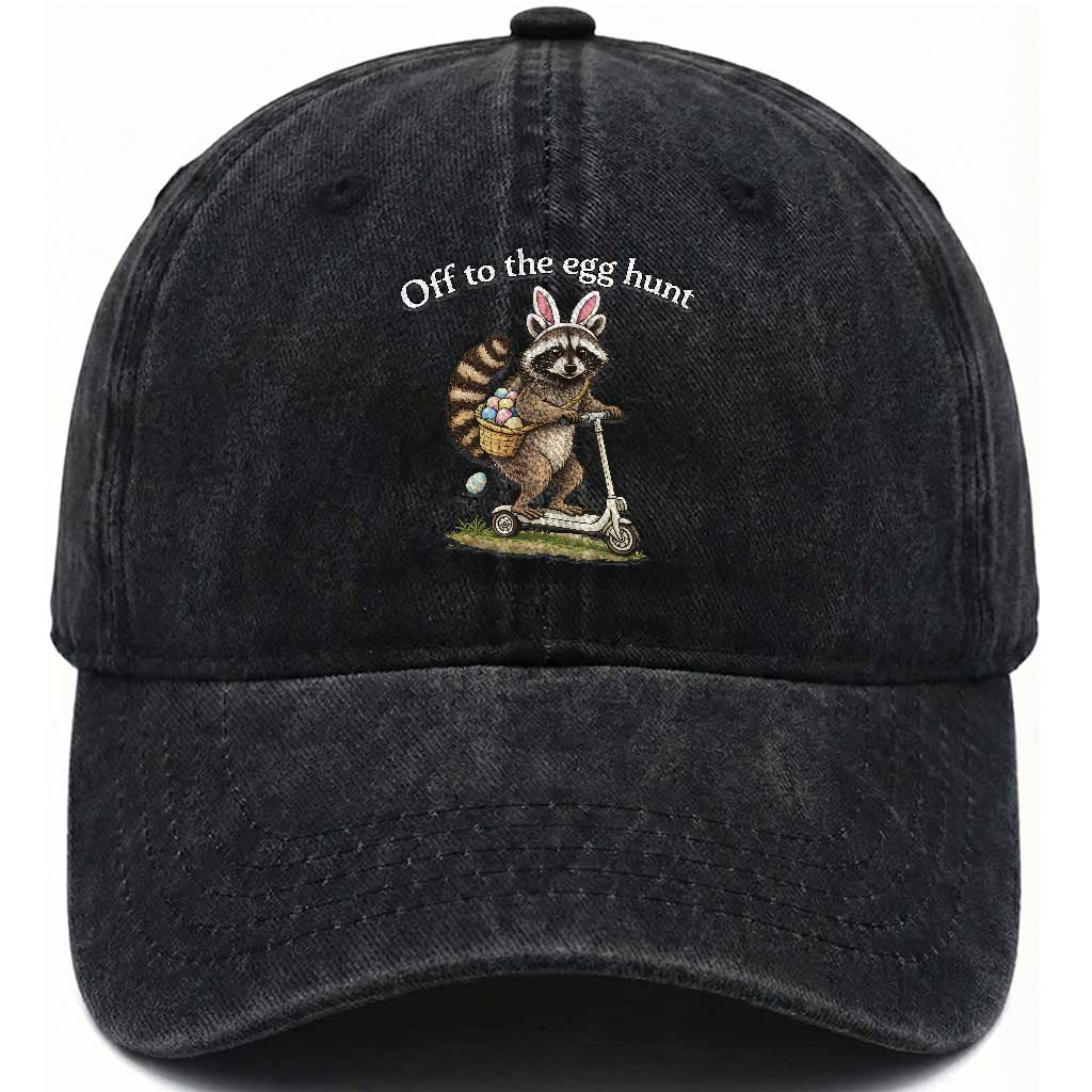 Off To The Egg Hunt Washed Cotton Baseball Cap Funny Easter Raccoon TS14 Print Your Wear
