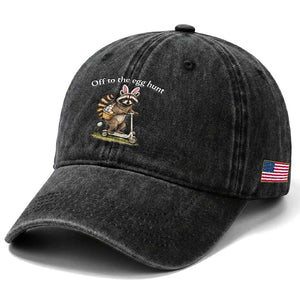 Off To The Egg Hunt Washed Cotton Baseball Cap Funny Easter Raccoon TS14 Print Your Wear