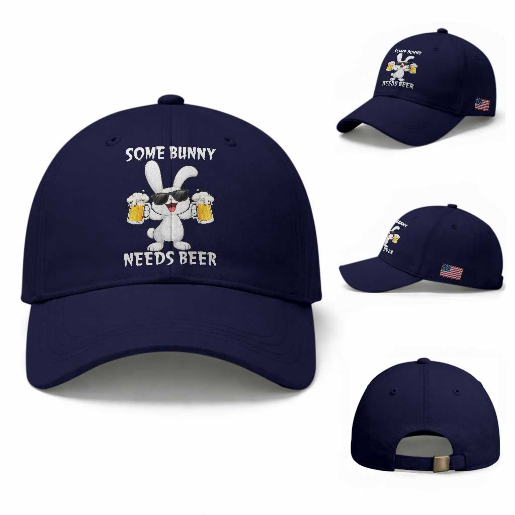Funny Easter Bunny Drinking Beer Baseball Cap Some Bunny Needs Beer TS14 Baseball Cap Universal Fit Dark Blue Print Your Wear