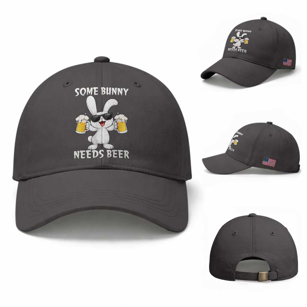 Funny Easter Bunny Drinking Beer Baseball Cap Some Bunny Needs Beer TS14 Baseball Cap Universal Fit Dark Gray Print Your Wear