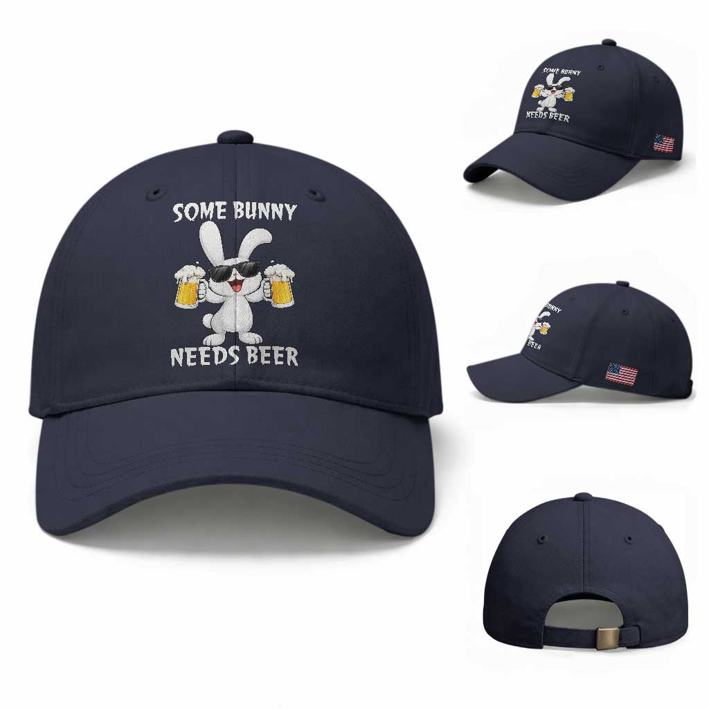 Funny Easter Bunny Drinking Beer Baseball Cap Some Bunny Needs Beer TS14 Baseball Cap Universal Fit Navy Print Your Wear