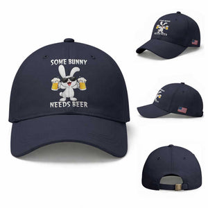 Funny Easter Bunny Drinking Beer Baseball Cap Some Bunny Needs Beer TS14 Baseball Cap Universal Fit Navy Print Your Wear