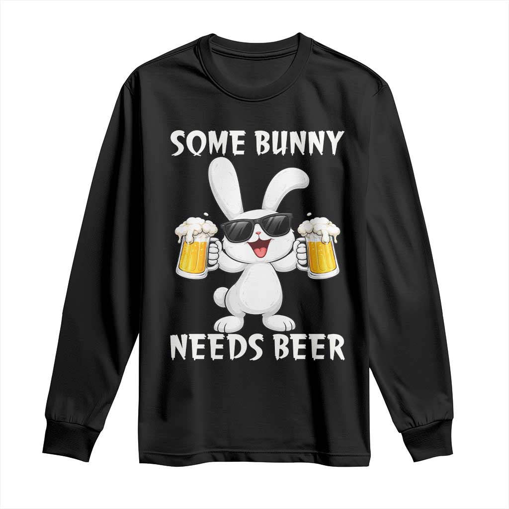 Funny Easter Bunny Drinking Beer Long Sleeve Shirt Some Bunny Needs Beer TS14 Black Print Your Wear