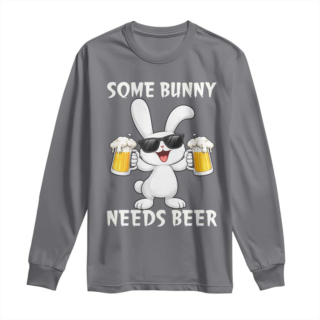 Funny Easter Bunny Drinking Beer Long Sleeve Shirt Some Bunny Needs Beer TS14 Charcoal Print Your Wear