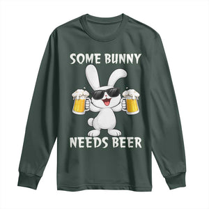 Funny Easter Bunny Drinking Beer Long Sleeve Shirt Some Bunny Needs Beer TS14 Dark Forest Green Print Your Wear
