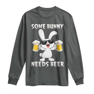 Funny Easter Bunny Drinking Beer Long Sleeve Shirt Some Bunny Needs Beer TS14 Dark Heather Print Your Wear