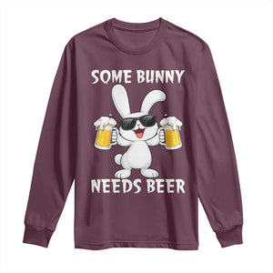 Funny Easter Bunny Drinking Beer Long Sleeve Shirt Some Bunny Needs Beer TS14 Maroon Print Your Wear