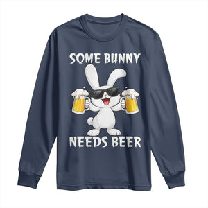 Funny Easter Bunny Drinking Beer Long Sleeve Shirt Some Bunny Needs Beer TS14 Navy Print Your Wear