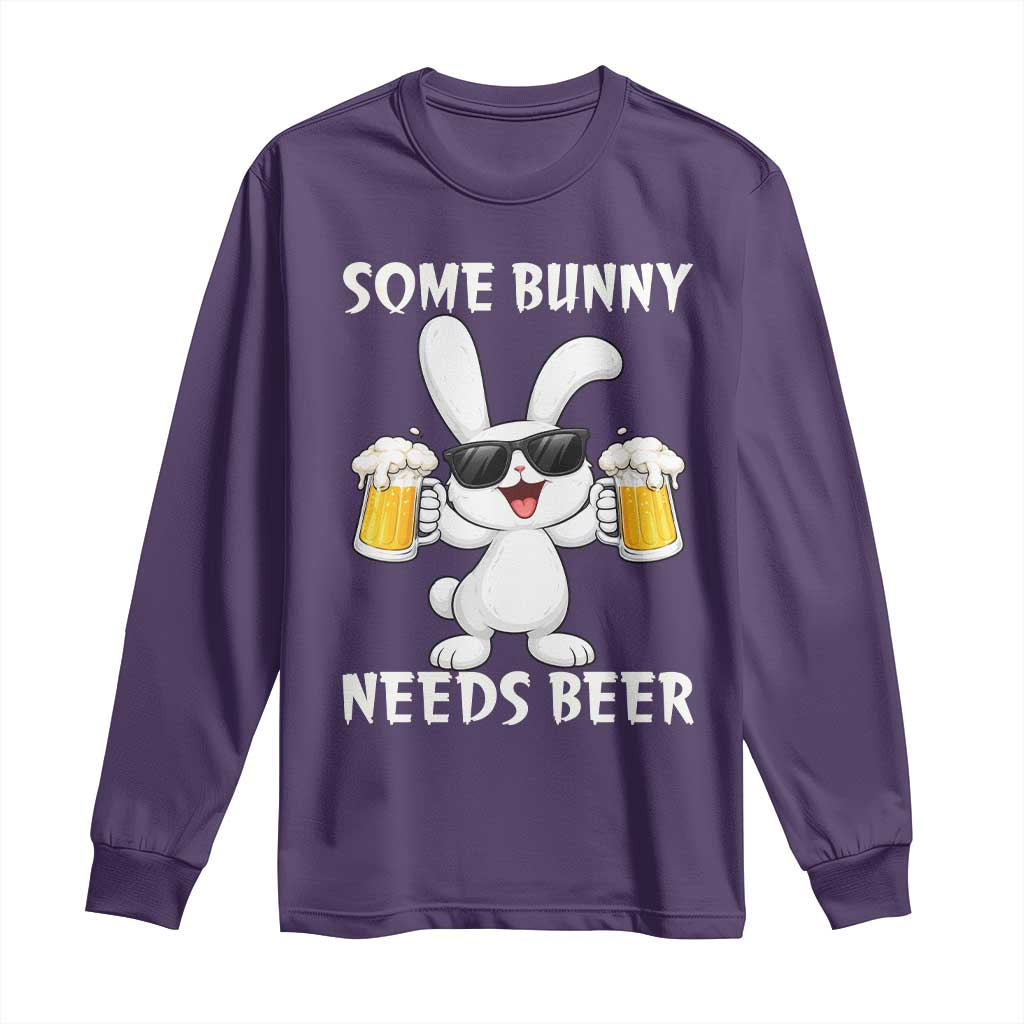 Funny Easter Bunny Drinking Beer Long Sleeve Shirt Some Bunny Needs Beer TS14 Purple Print Your Wear