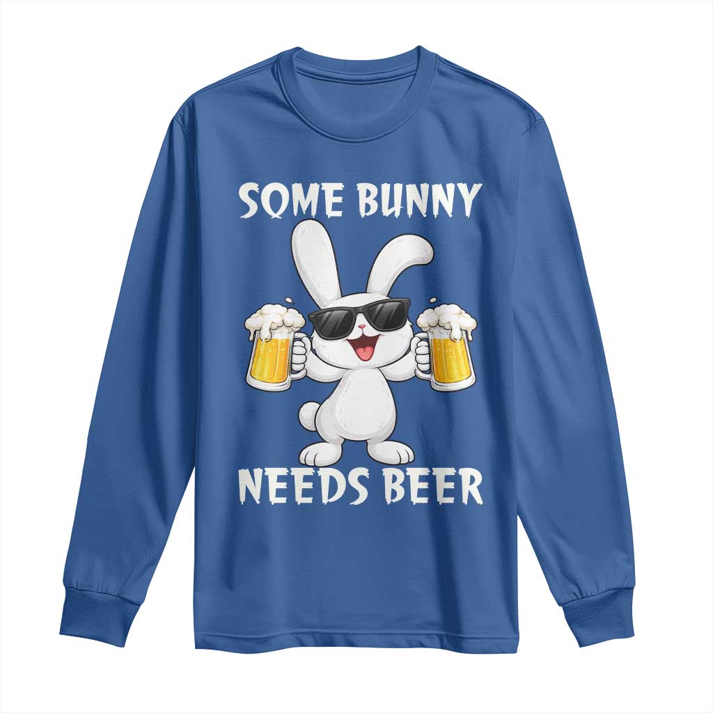 Funny Easter Bunny Drinking Beer Long Sleeve Shirt Some Bunny Needs Beer TS14 Royal Blue Print Your Wear