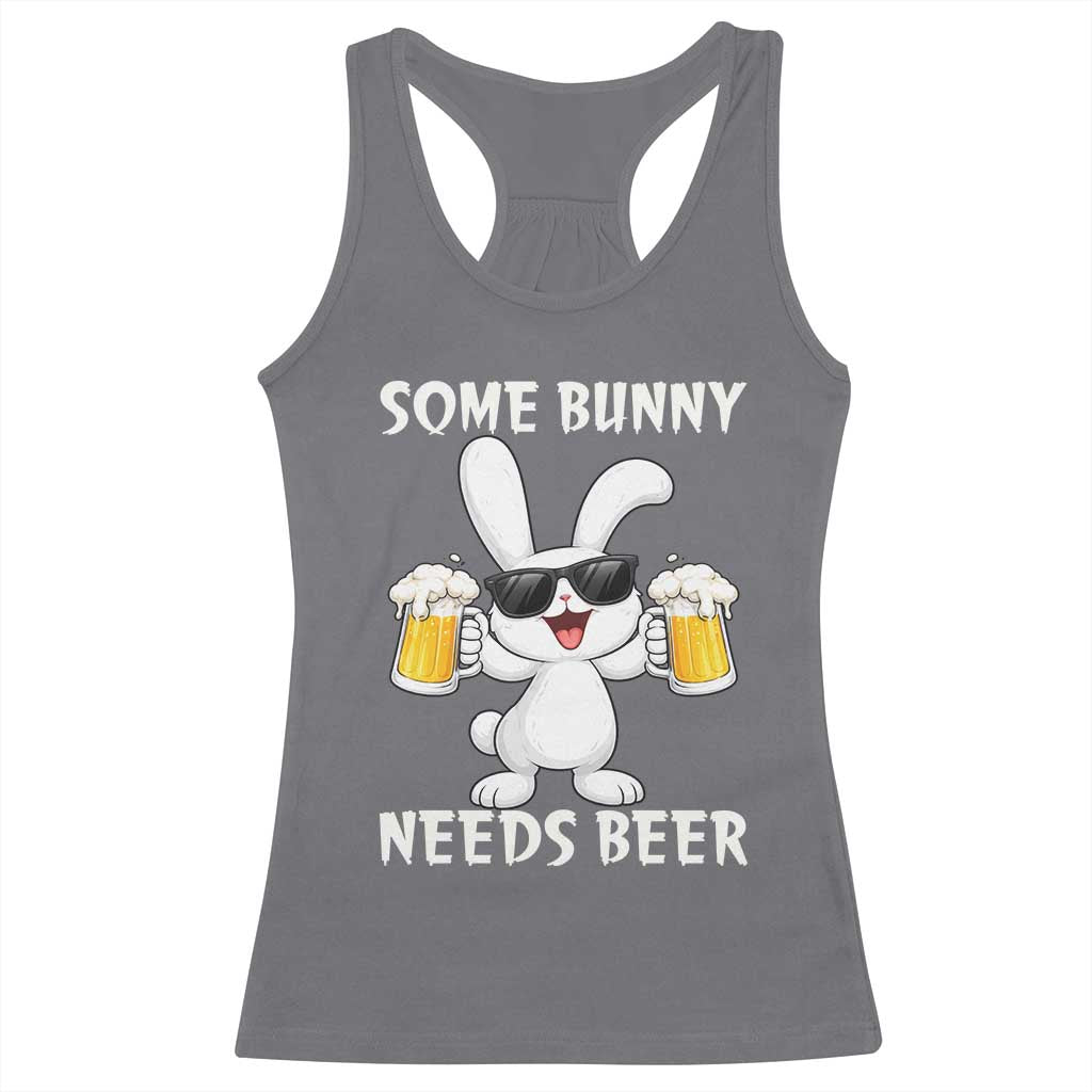 Funny Easter Bunny Drinking Beer Racerback Tank Top Some Bunny Needs Beer TS14 Charcoal Print Your Wear