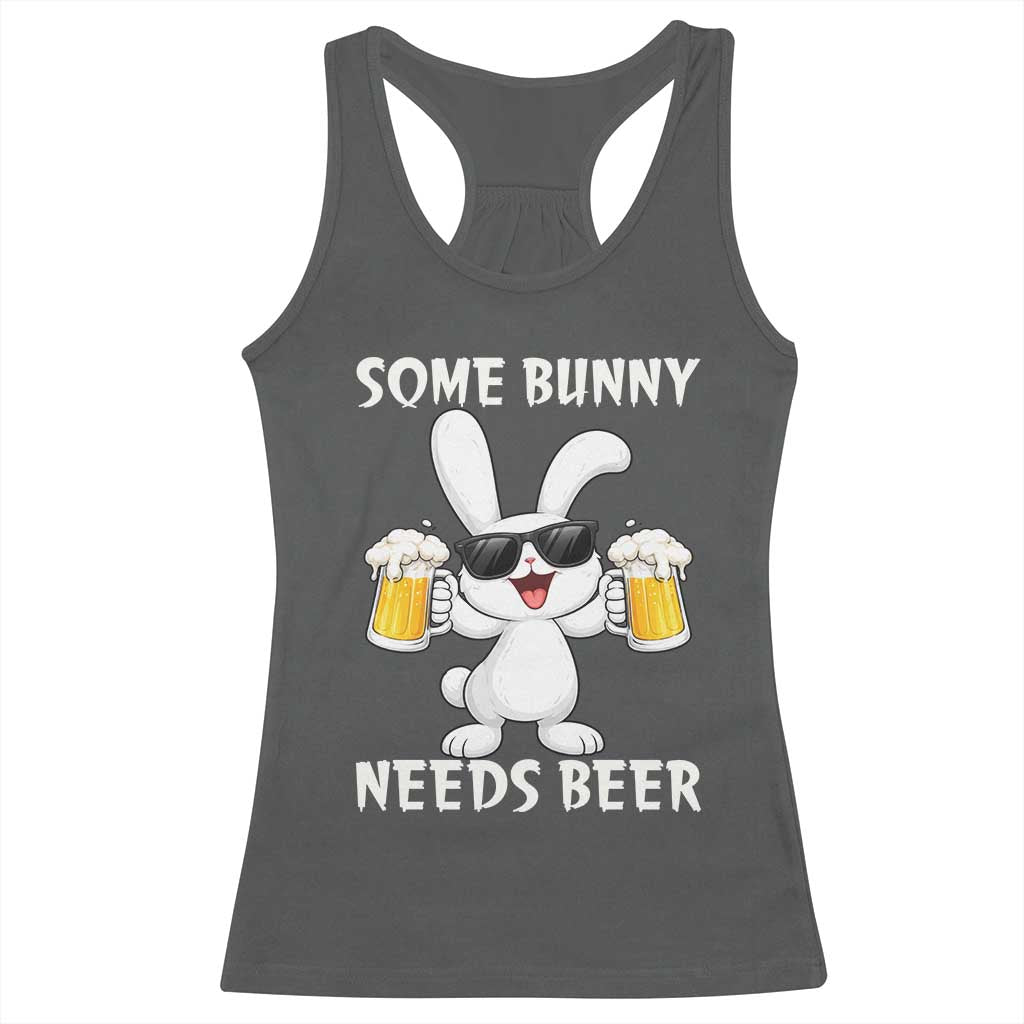 Funny Easter Bunny Drinking Beer Racerback Tank Top Some Bunny Needs Beer TS14 Dark Heather Print Your Wear