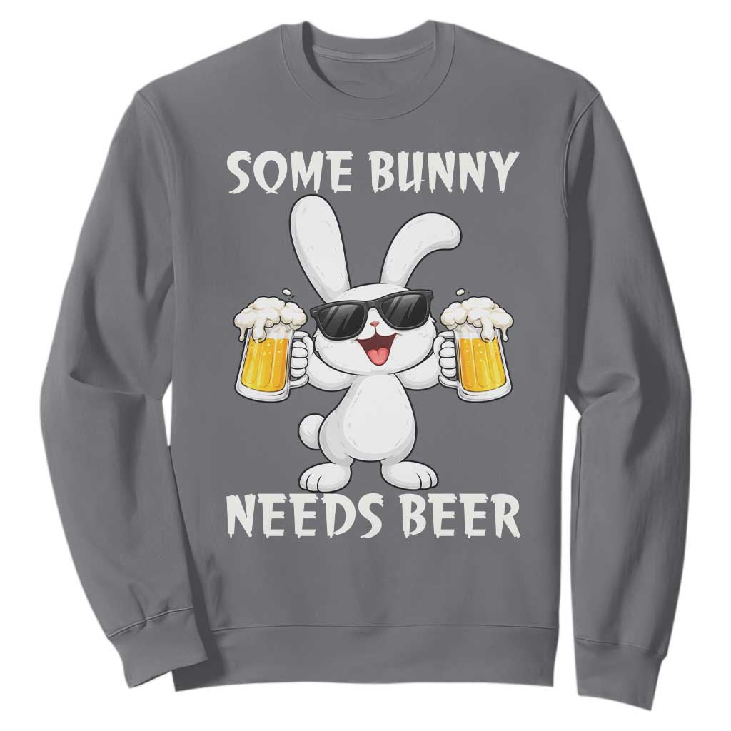 Funny Easter Bunny Drinking Beer Sweatshirt Some Bunny Needs Beer TS14 Charcoal Print Your Wear