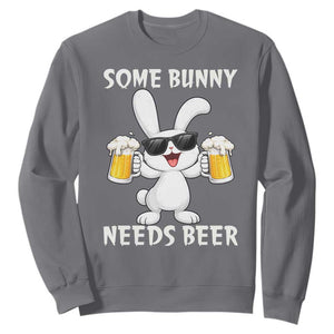 Funny Easter Bunny Drinking Beer Sweatshirt Some Bunny Needs Beer TS14 Charcoal Print Your Wear